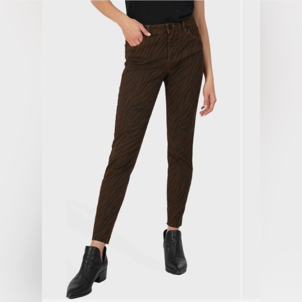 Kut From The Kloth High Rise Mia Fab Ab Toothpick Skinny Brown Zebra Print
